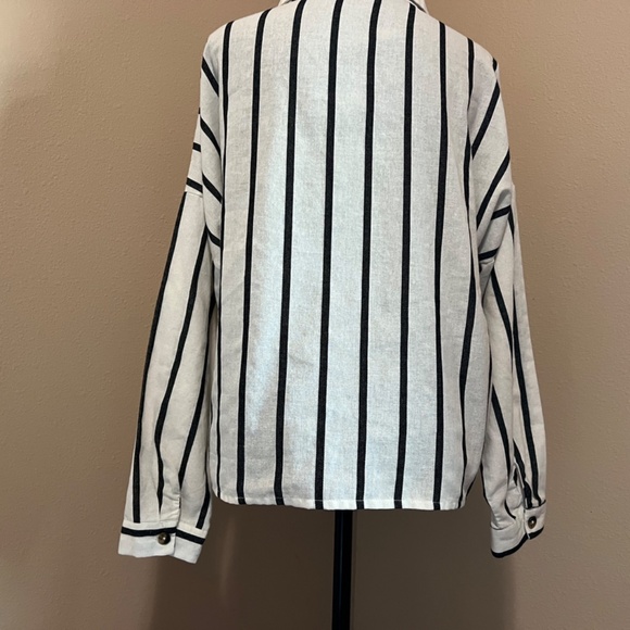 LULUS Amelia Dawn Off-White Striped Long Sleeve Button-Up Top (Size M) - Picture 9 of 16